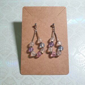 Vintage Handcrafted Teardrop Earrings Pastel Beads Silver Tone Accents Women